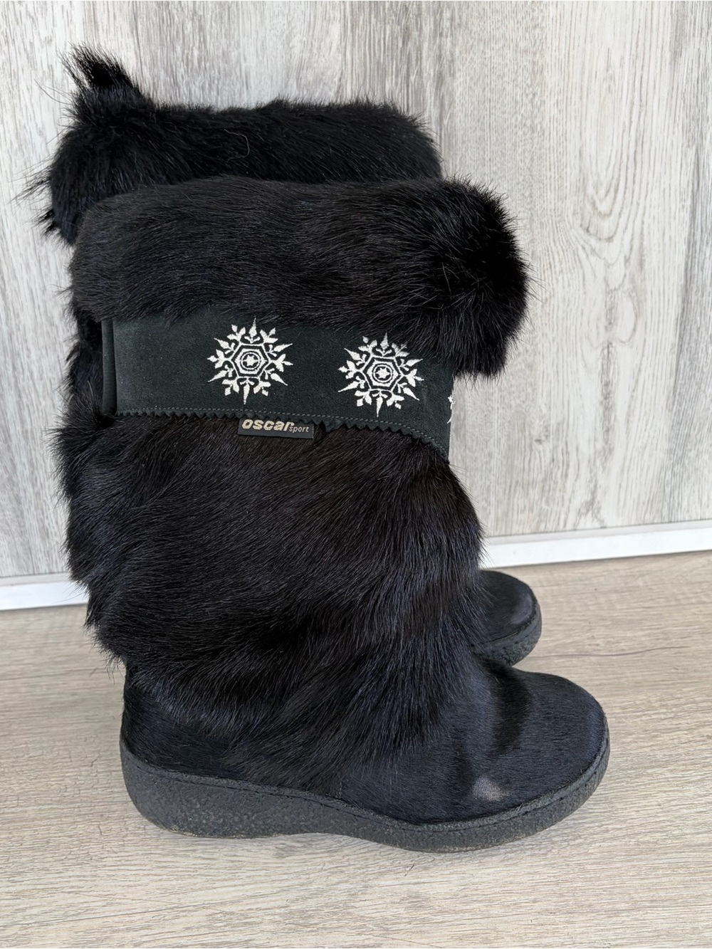OSCAR SPORT ITALIAN Boots Womens 37 Black Real Fur Winter Snow FLAW